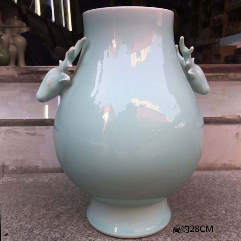 Superior celadon vase deer zun mesa vase vase elegant classical furnishings cylinder vase