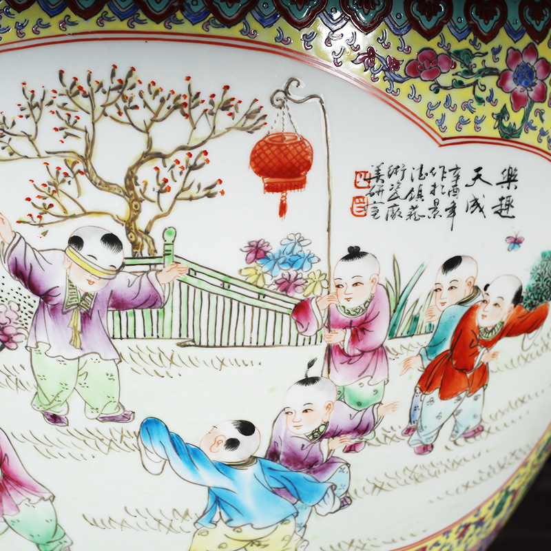 Jingdezhen painting enamel peony large cylinder diameter 50 cm ceramic art painting and calligraphy art ceramic cylinder