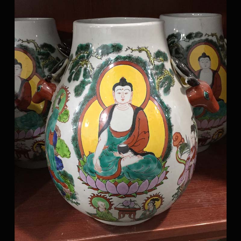 Jingdezhen pastel yellow dragon imitation qianlong vase of Buddha Buddha double listen tube of of primitive simplicity is elegant vase