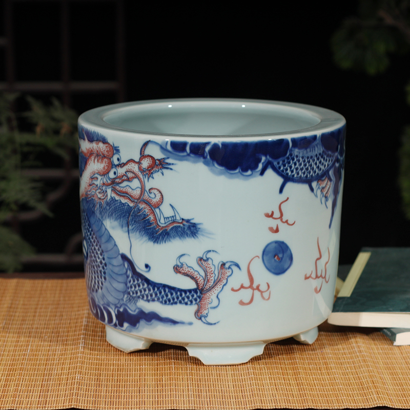 Blue and white porcelain dragon pattern censer temple temple statues furnishing articles present dragon WenXiangLu jingdezhen porcelain art