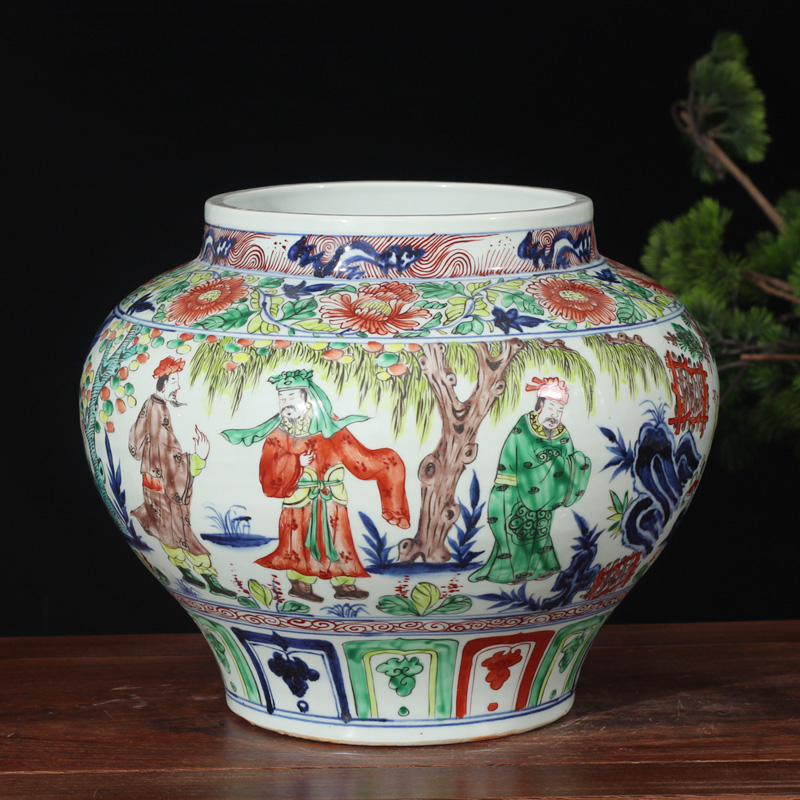 Jingdezhen water - wave imitation yuan colorful porcelain jar fill color porcelain imitation yuanta ancient pot of three wang zhaojun