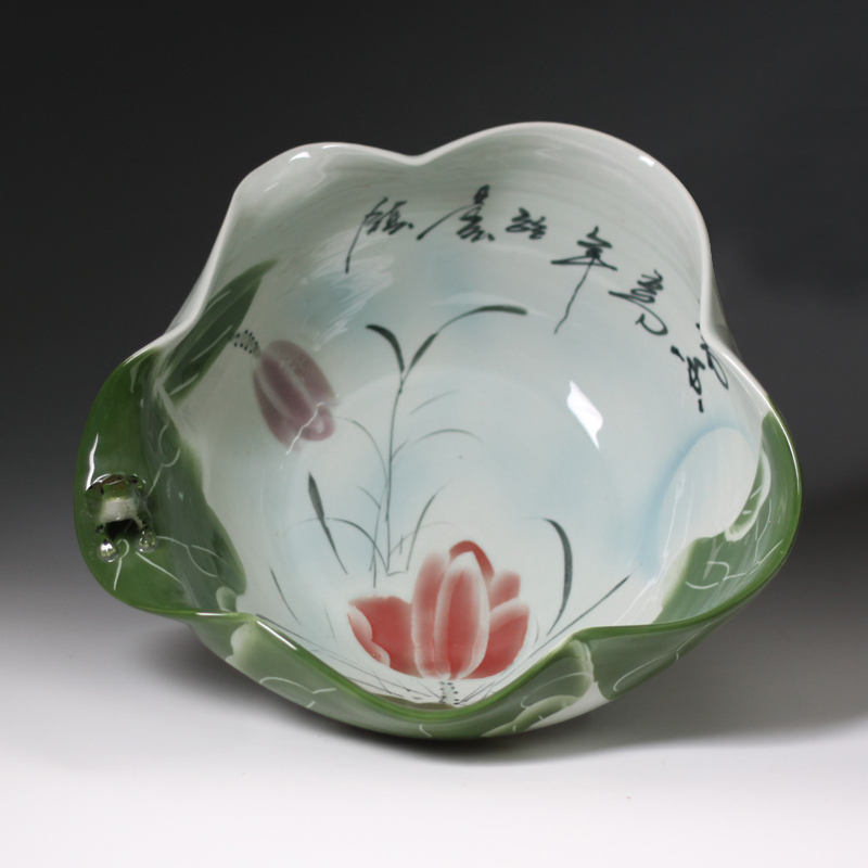 Hand Painted Lotus Fish Tank Pretty Goldfish Ukuyu Turtle Cylinder Fashion Pretty Indoor Fish Tank Courtyard Fish Tank-Taobao