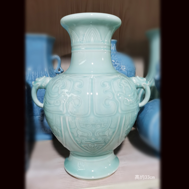 Jingdezhen shadow green elegant single glaze vase depicting archaize ceramic Chinese style classic furniture room furnishings