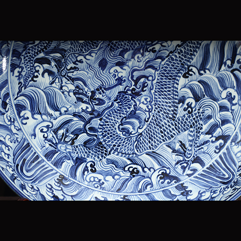 Jingdezhen blue and white dragon wulong porcelain plate 60 cm diameter fierce dragon big display plate