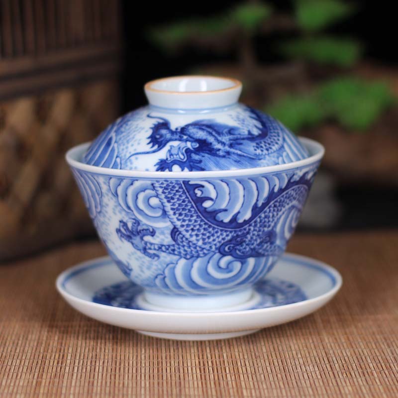 Jingdezhen blue and white maintain manual painting only three tureen dragon cup master cup tong qu firewood master CPU