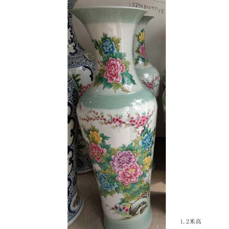 Jingdezhen color peony flowers and birds display a sitting room be born big vase is 1.2 meters high display porcelain vase peony