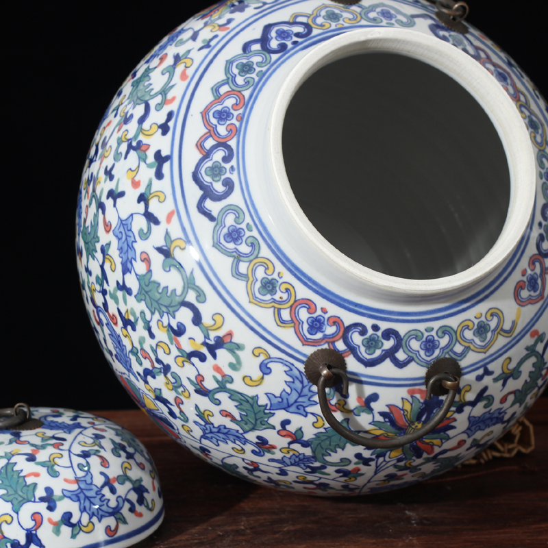 Jingdezhen colorful porcelain cover high - grade rich ancient frame cabinet display ancient ceramic pot sugar bowls porcelain jar