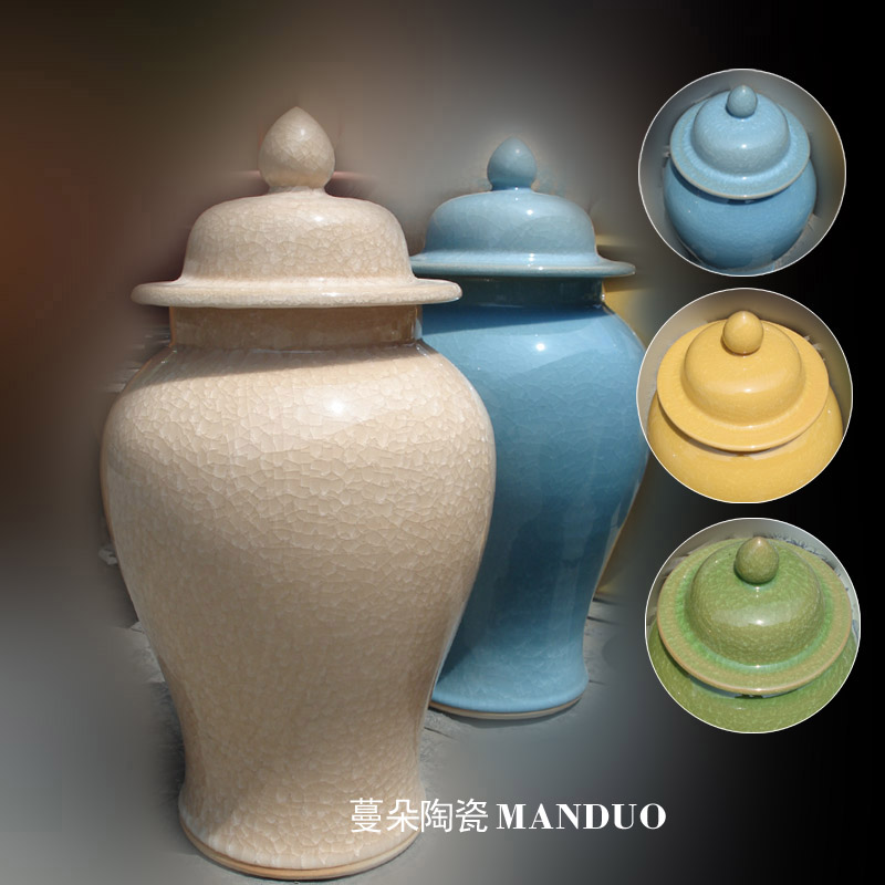 Jingdezhen elegant ice to crack the general pot of 50 cm high general elegant furnishings ice crack cover tank