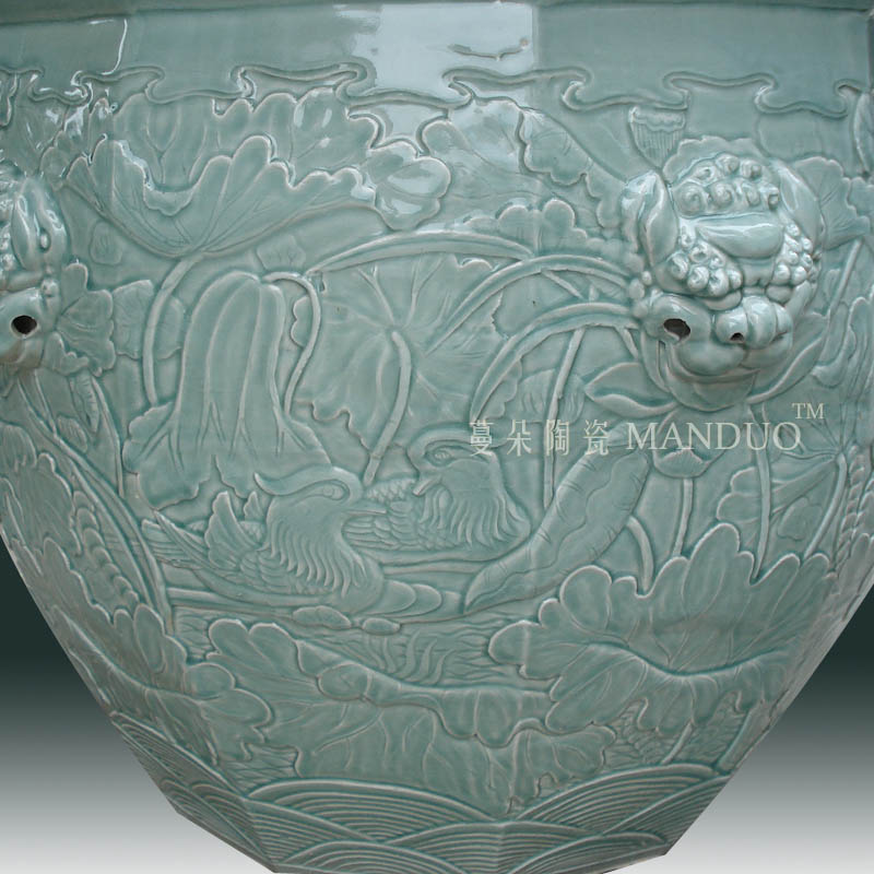 Jingdezhen anise steller porcelain crack relief VAT archaize celadon porcelain crack VAT relief porcelain