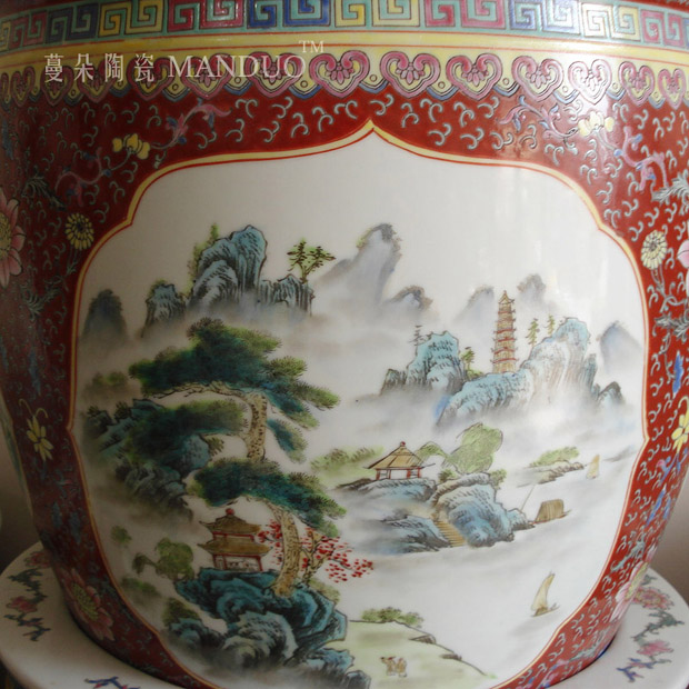 Hand draw pastel peony landscape gut deep China VAT classical room sitting room display China