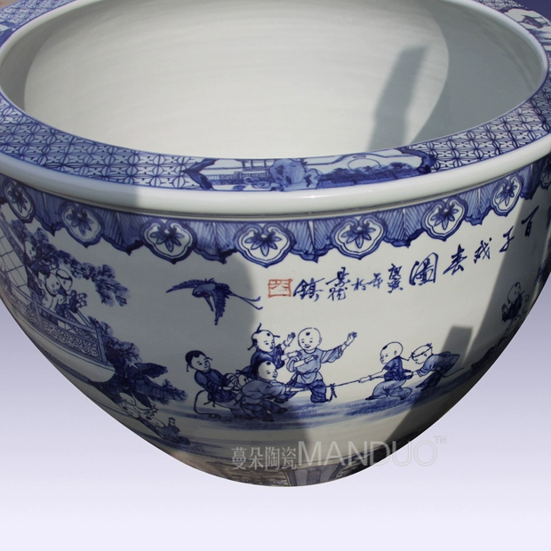 Jingdezhen set is square and generous culture writing brush washer to send led boss luxurious porcelain porcelain brush pot