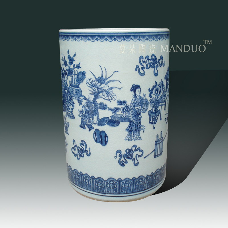 Jingdezhen blue and white porcelain archaize crack quiver straight classic blue and white classical beauty porcelain vase