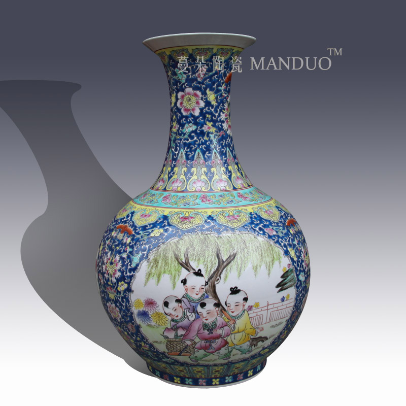 Jingdezhen hand - made pastel lad tong qu characters vase classical ancient space of display art design
