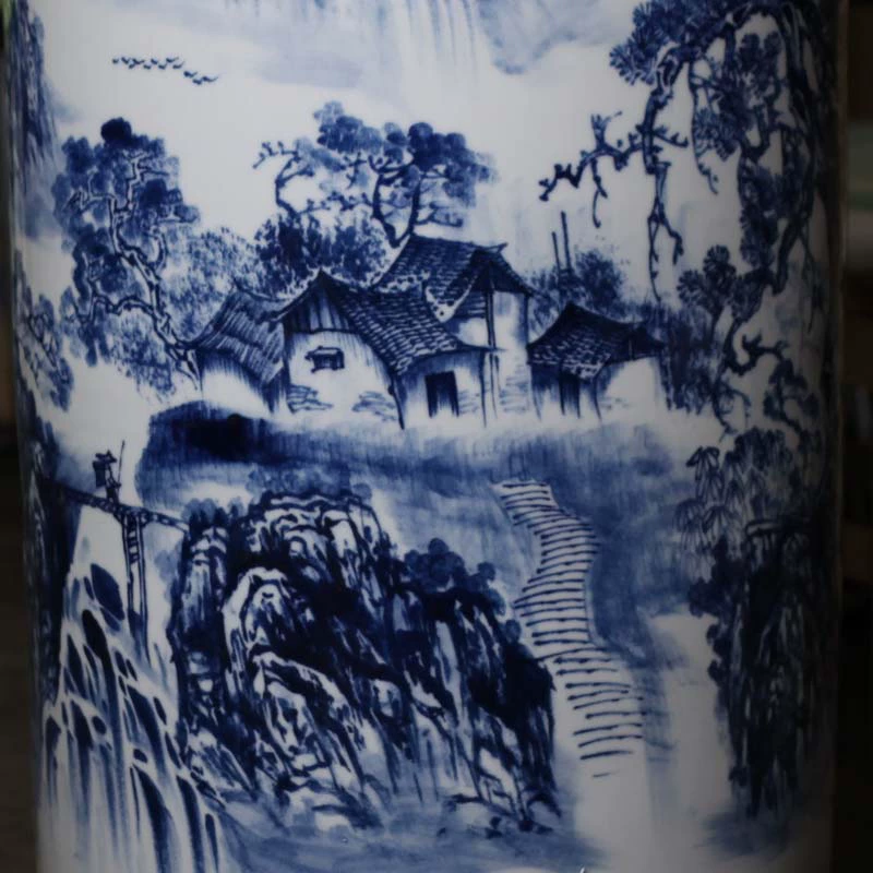 Jingdezhen high - grade painting and calligraphy hand - made porcelain big quiver straight vase sitting room style decoration vase