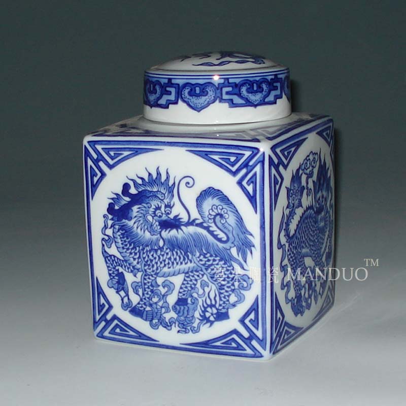 Jingdezhen blue and white porcelain square cover pot European - style Jingdezhen blue and white porcelain cover square, environmental protection, unleaded tin as cans