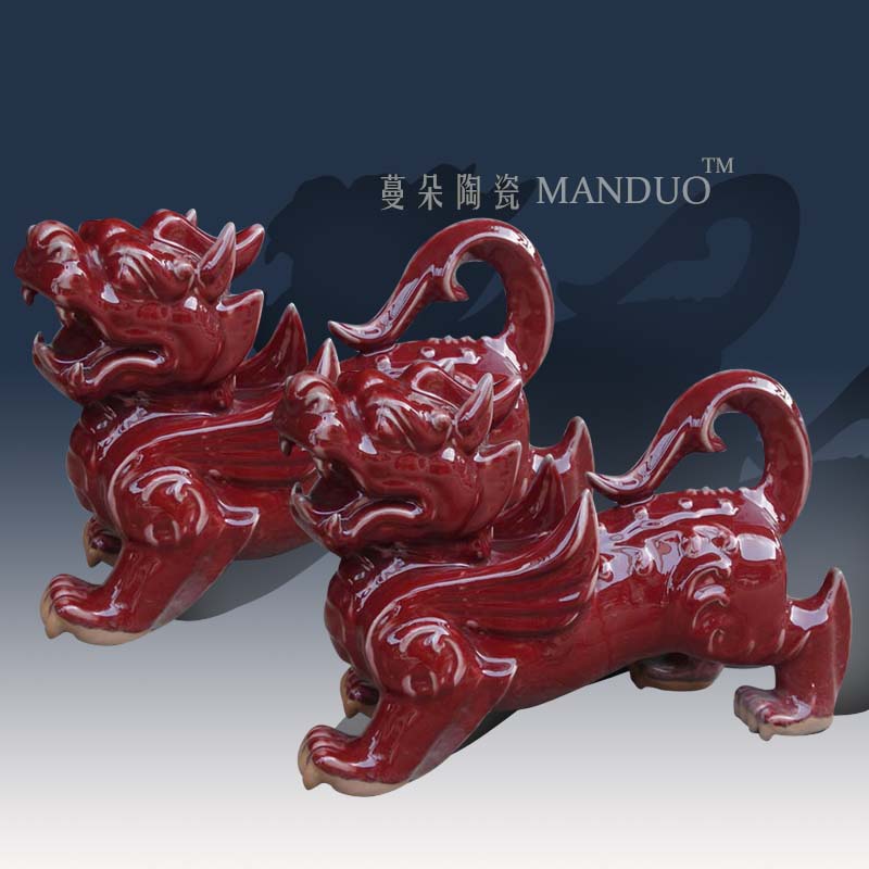 Jingdezhen red kirin the mythical wild animal porcelain its stereo furnishing articles furnishing articles red red kirin its