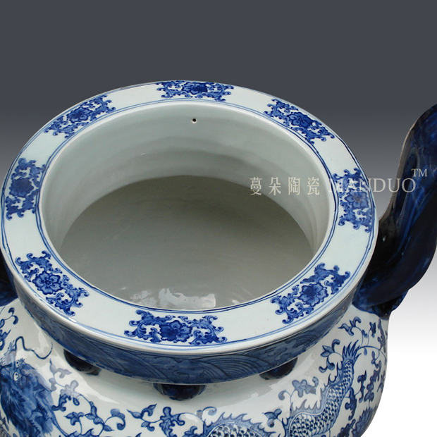 Jingdezhen blue and white dragon candlestick porcelain big censer 45 senior high for 3570 suits for dragon temple incense buner