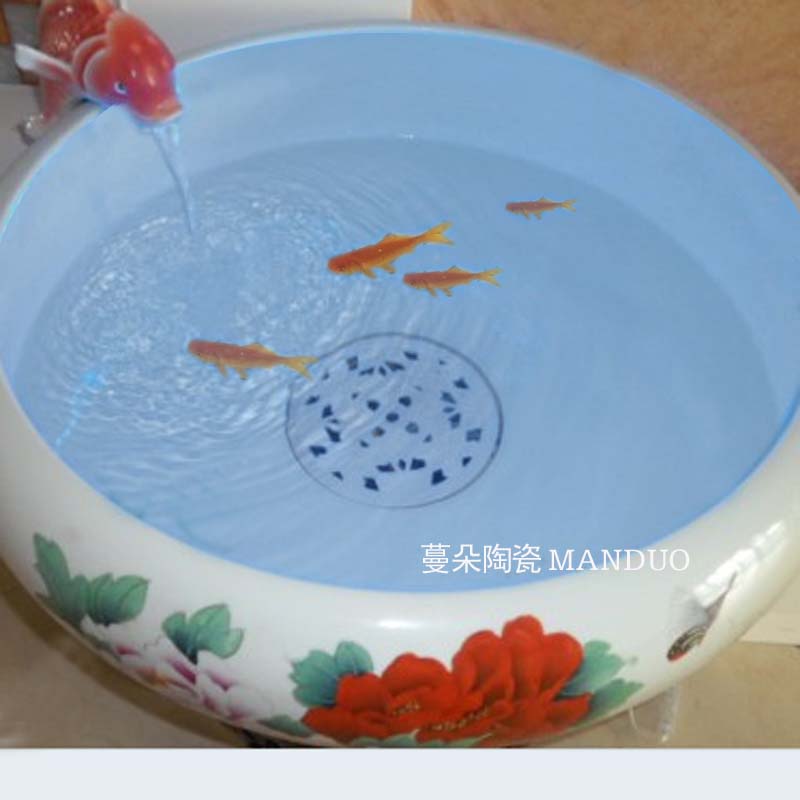 Blue and white landscape fountain water cycle of jingdezhen porcelain hand - made porcelain fountain landscape aquarium fish tank real wood