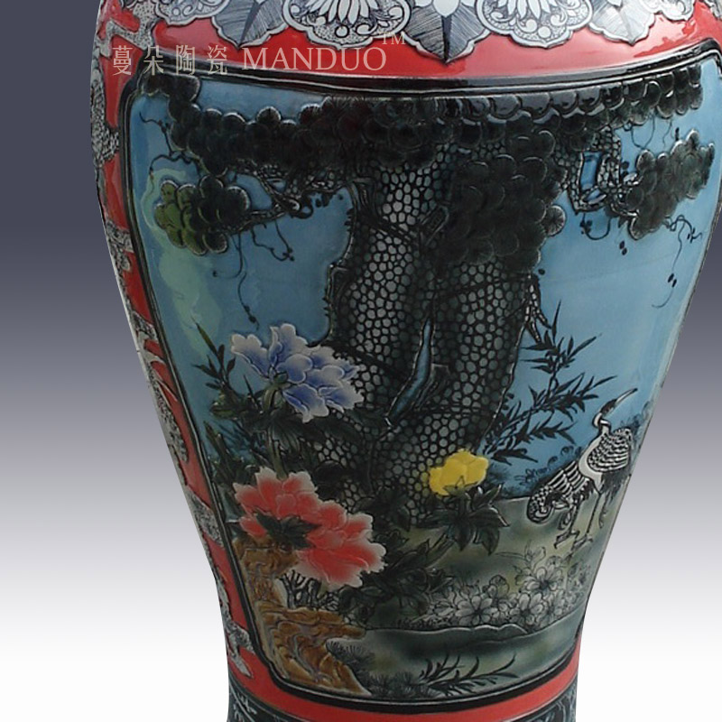 Jingdezhen high - grade colored enamel carving decorative vase of primitive simplicity of classical furnishings big vase landing