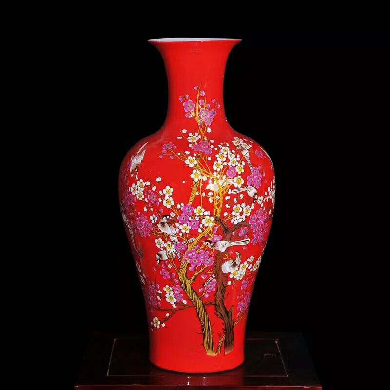 Jingdezhen 68 cm high ground vase of red peony lad vase jinding name plum flower vase peony bottle