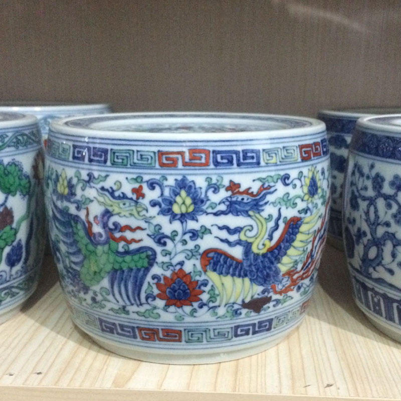 Jingdezhen color copy to fight cricket cricket as cans to tank porcelain color washing tank fights the color blue and white pot