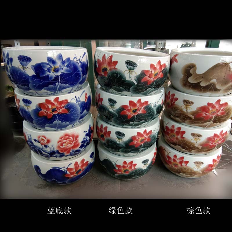 Jingdezhen hand-painted blue and white pastel pen wash small fish tank desk office ceramic ornament storage items decoration