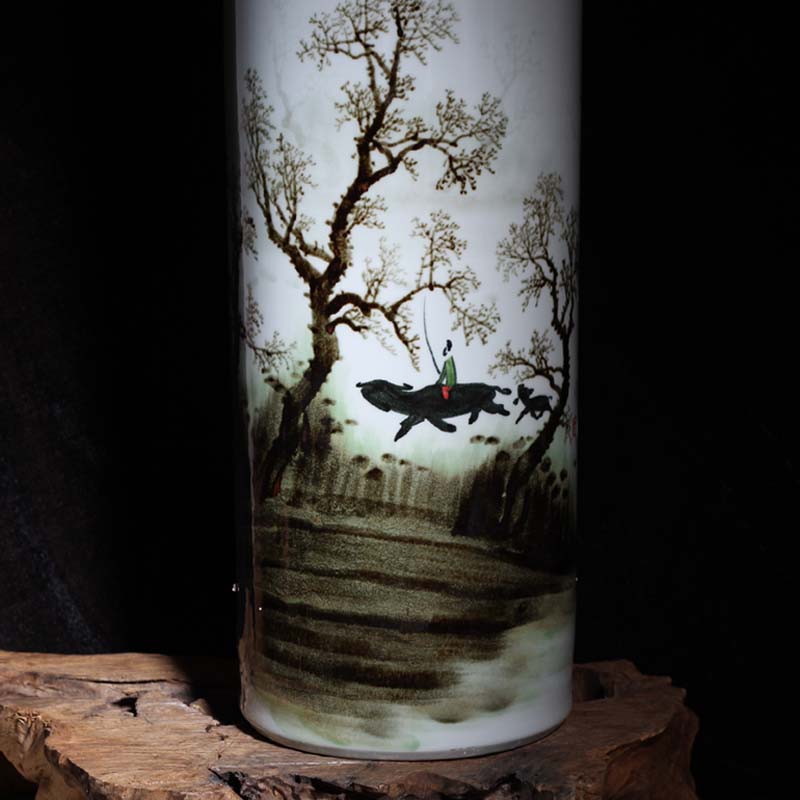 Jingdezhen painting variable landscape quiver straight big vase painting dark brown green quiver umbrella vase