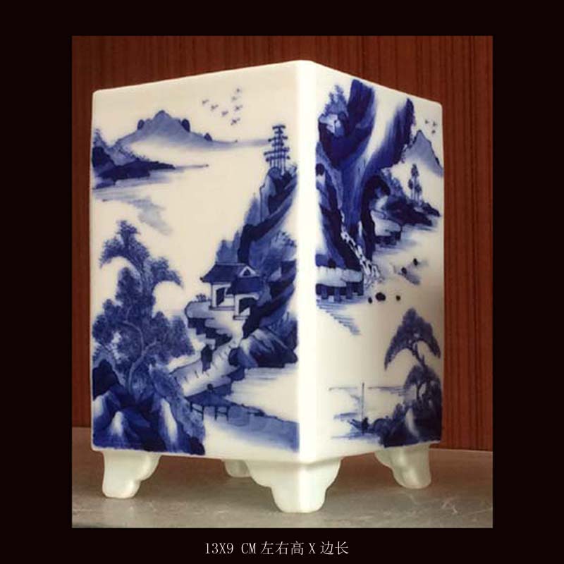 Jingdezhen hand - made scenery high - grade porcelain brush pot rich ancient frame display porcelain brush pot cap tube of pure hand - made of porcelain