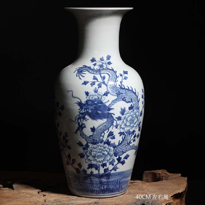 Jingdezhen 50 cm Gao Qinghua dragon vase landing display furnishing articles 30 cm high pastel maid ceramic floret bottle