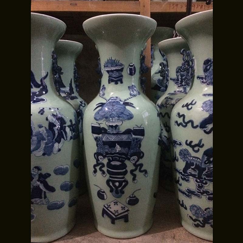Jingdezhen double lion imitation word antique vase of dowry hand - made ceramic vase 60 Gao Qinghua ground vase
