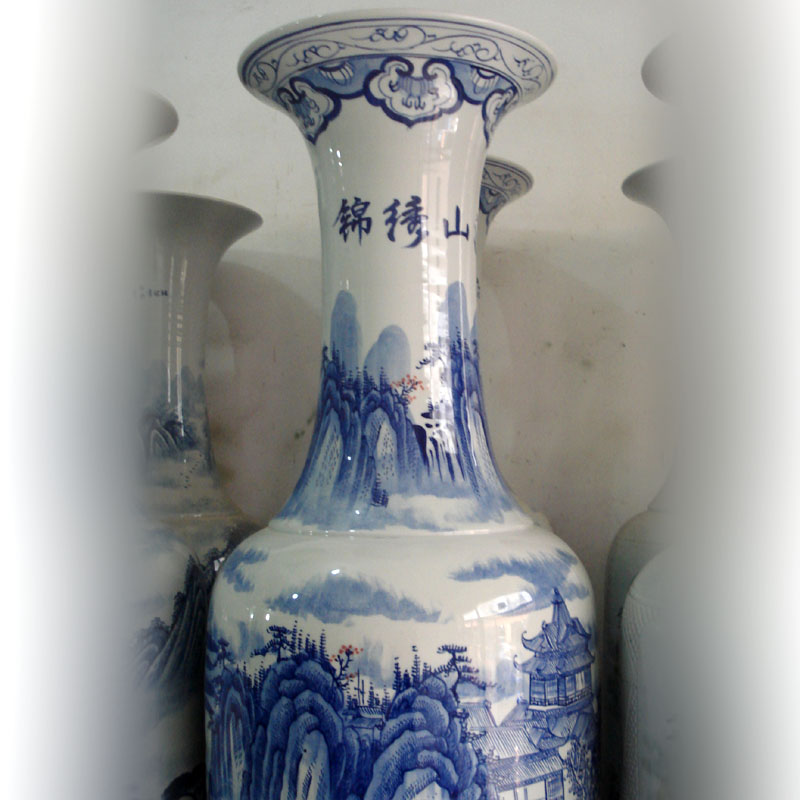 Jingdezhen hand - made landscape 1.8 meters tall vase of large blue and white landscape promotional gift the big vase vase