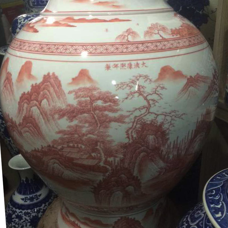 Jingdezhen in 80-88 cm high hand - made dragon pomegranate zun vase air landing big dragon landscape display vase