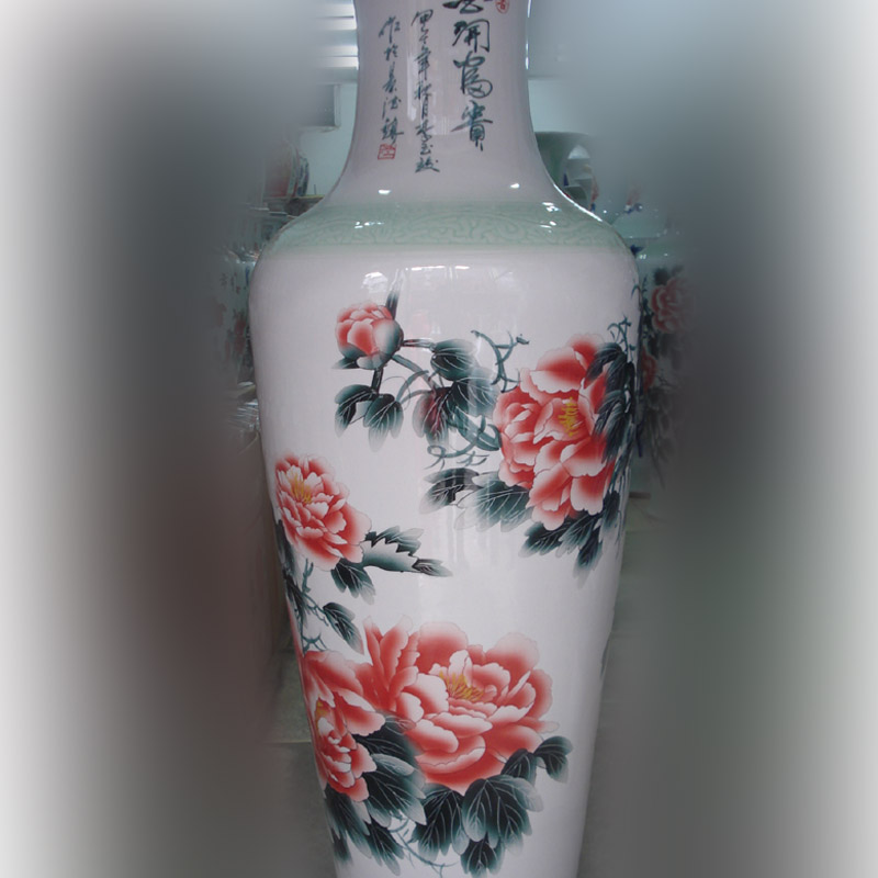 Jingdezhen 1.4 1.6 meters high ground porcelain vase I living room furnishings elegant vase peony riches and honour