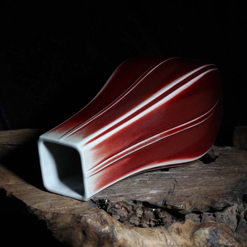 Red square vase elegant contracted bright Red festive ceramic flower arranging flower vase move bright Red vase