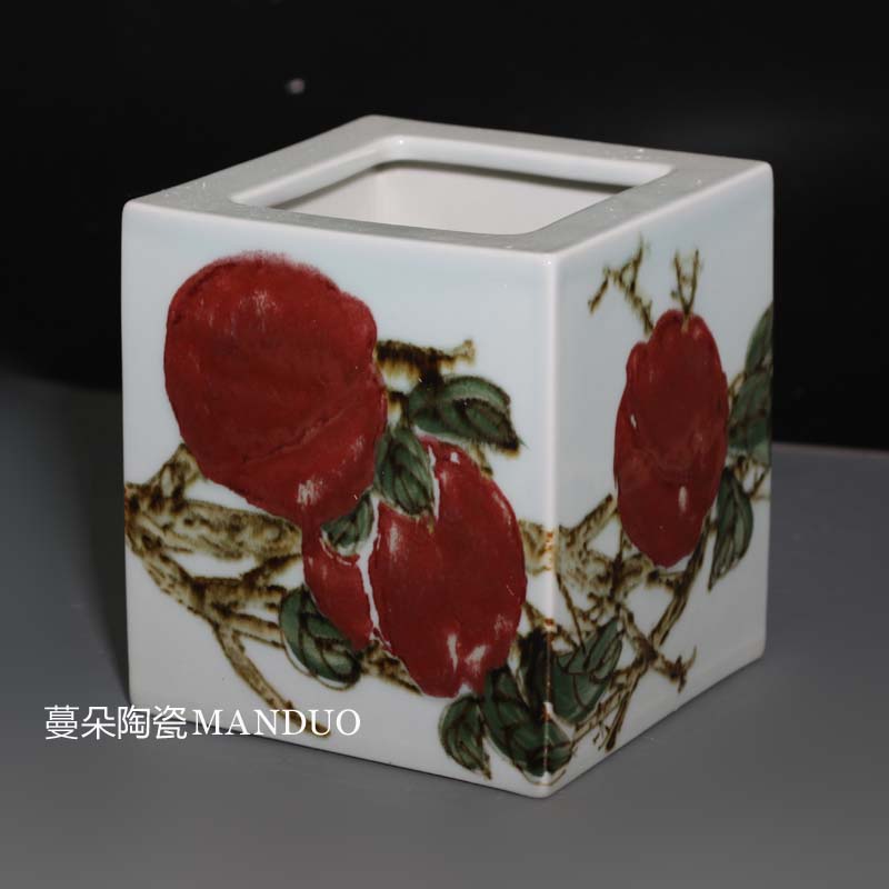 Jingdezhen set is square and fashion culture writing brush washer to send led boss luxurious porcelain porcelain brush pot