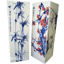 Jingdezhen hand-painted plum orchid bamboo and chrysanthemum four gentlemen square art porcelain flower and bird square art vase