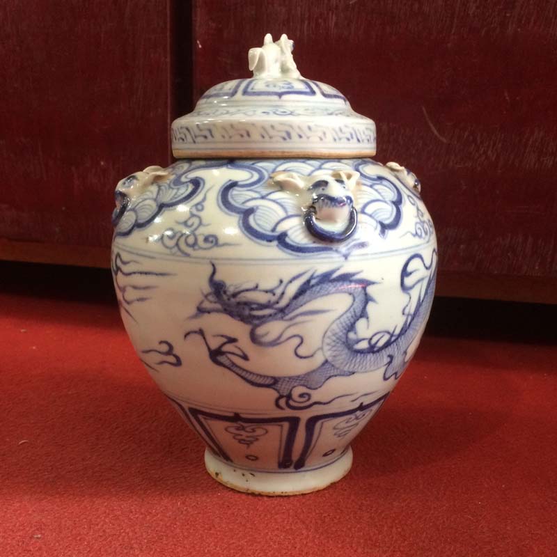 Jingdezhen hand - made of hand - made ceramic mei yuan blue and white dragon bottle 23 cm ab lines cover three claw dragon porcelain pot