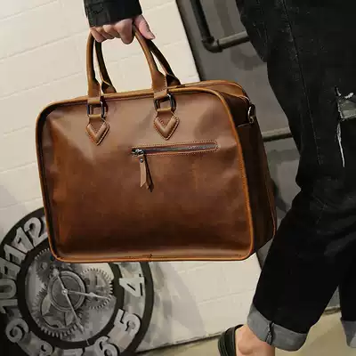 Crazy Horse Leather Hand bag Men's Briefcase Business Messenger Bag Korean Single Shoulder Shoulder Computer Bag Men's Retro Leisure