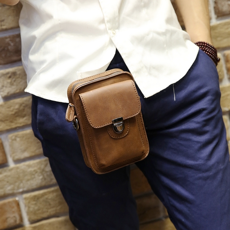 Men's Bag Mobile Pack Korean Version Men's Belt Bag Leather Bag Outdoor Casual Mini Hanging Bag Crazy Horse Skin Cigarette Pack