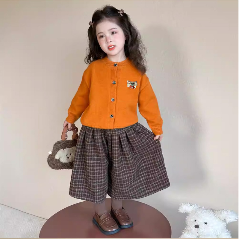 Girls' Sweater Cardigan, Stylish Spring and Autumn New Knitwear, Children's Princess Baby Pumpkin-Colored Coat, Spring Top