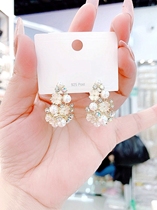 Korean temperament Net Red Shell drill flower like brocade silver needle earrings personality wild 2021 New pearl earrings