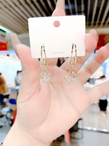Korean temperament silver needle earrings 2021 New Chao Net red hollow smart zircon cube Joker earrings