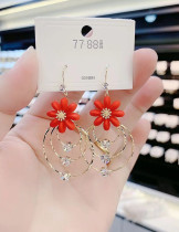 Europe and America RED FLOWERS EARRINGS Female Temperament Earrings Hyperbole Retro Port Wind Earrings Long SOUTH KOREA 2020 NEW WAVE EARRINGS