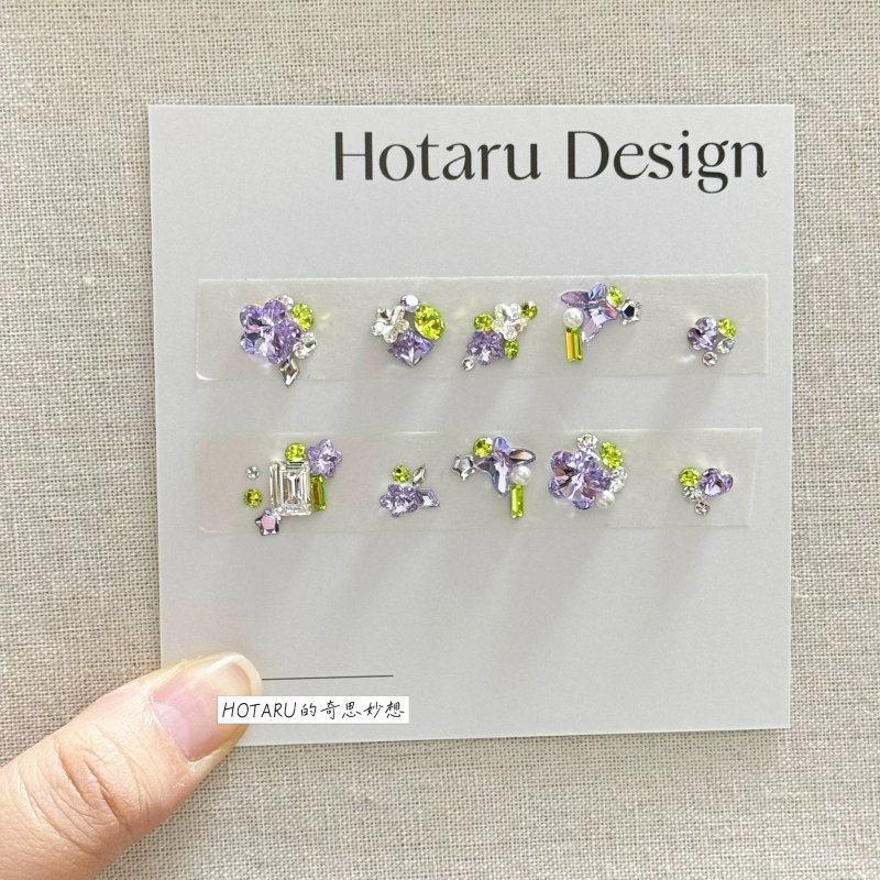 Swarovski Nail Art Diamond Material Kit 371 Violet Contrast Color 337 Citrus Green Short Nail Rhinestones Sparkling Diamond Spring Tulip