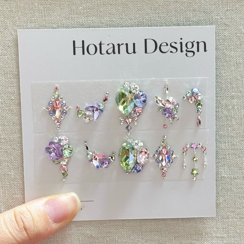 Swarovski Nail Art Material Kit Pink Purple Green Color Spring Summer Garden Style Mid-Length Nails Southern French Holiday