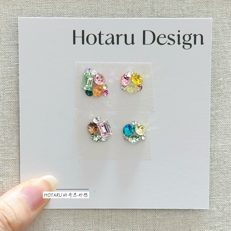 Colorful Swarovski Nail Art Rhinestone Material Kit for Spring and Summer, 4-Finger Full Rhinestone Stack, Dopamine Color Rhinestones, Gemstone Box, Xbay Model