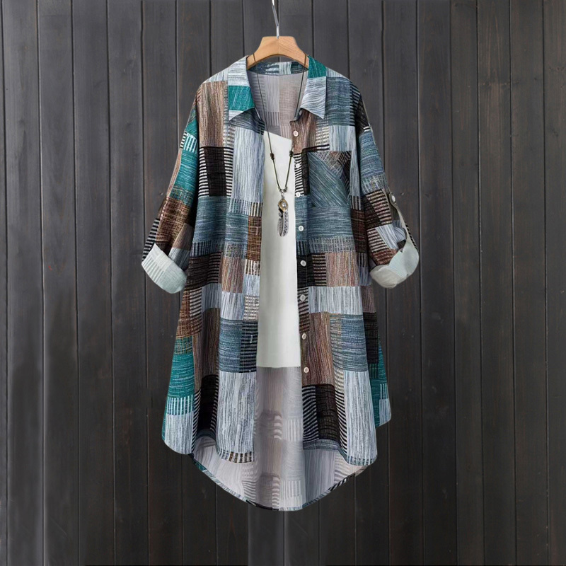 Cross-Border Export Plaid Shirt Jacket for Women, Summer Loose Fit, Covers the Buttocks, Thin Long-Sleeved Sun Protection Shirt, Mid-Length Style