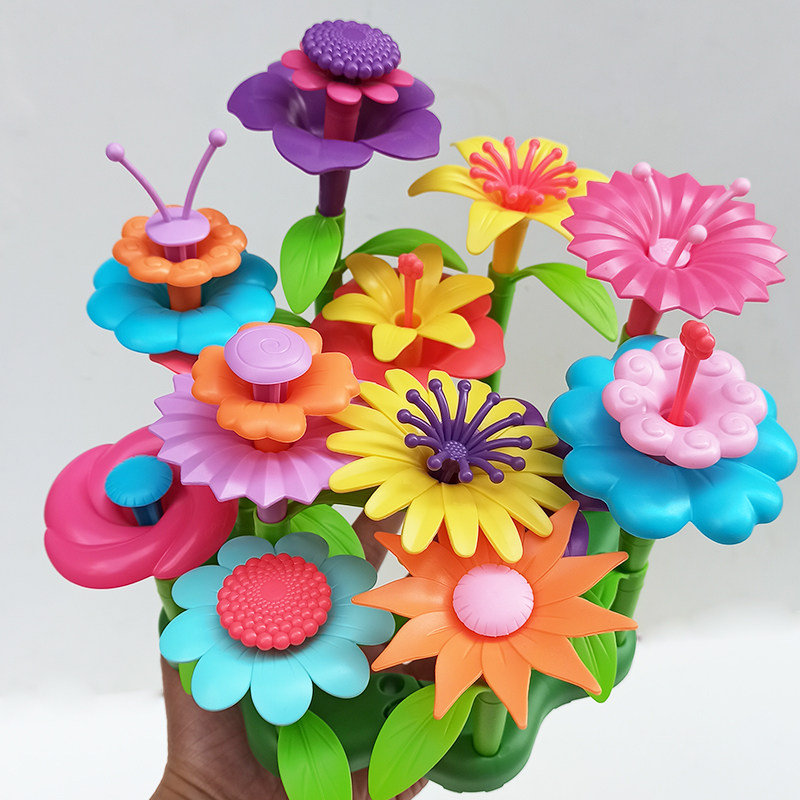 Children's creativity 100 Changing Garden Flower Arrangement Toy Girl handcrafted Puzzle Assembling Simulation Flowers Building Block Pairing Game