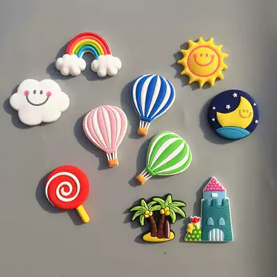 Cartoon cute hot air balloon rainbow clouds vehicle whiteboard stickers Early education soft glue soft magnetic refrigerator stickers magnet