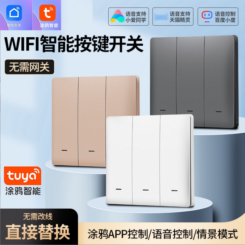 Tuya Tuya Smart Wifi Single-Pole Switch Panel Remote Control Voice Control Timer White Button Large Panel